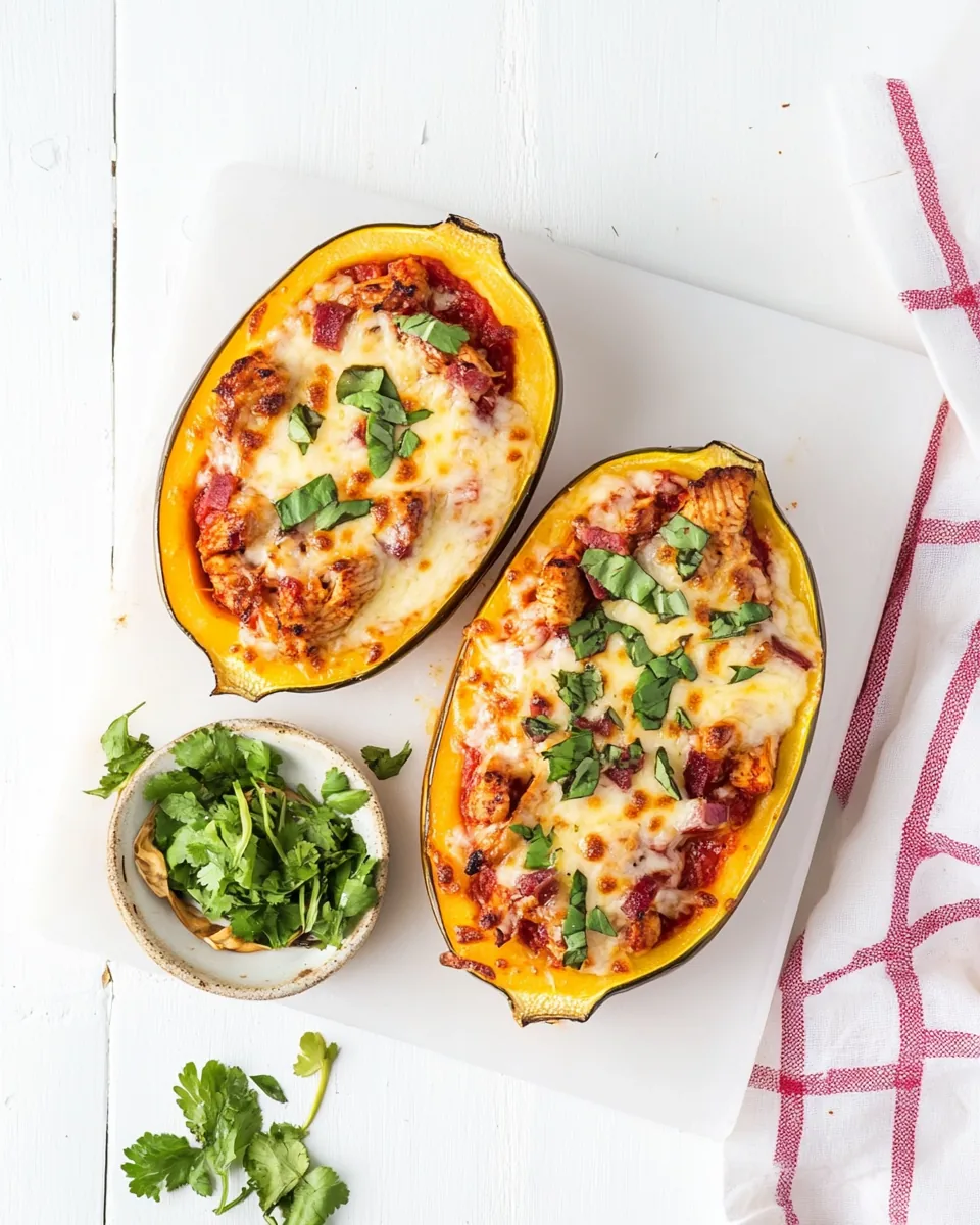 BBQ Chicken Pizza Spaghetti Squash Boats