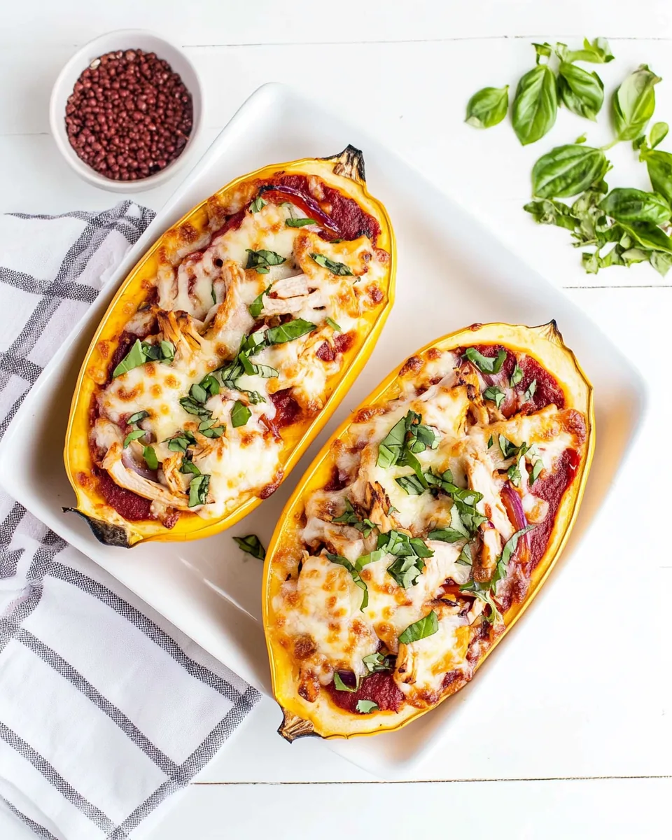 BBQ Chicken Pizza Spaghetti Squash Boats