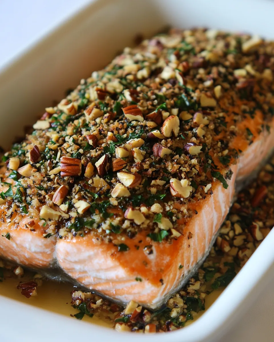Baked Salmon with Honey Mustard and Pecan Panko Crust