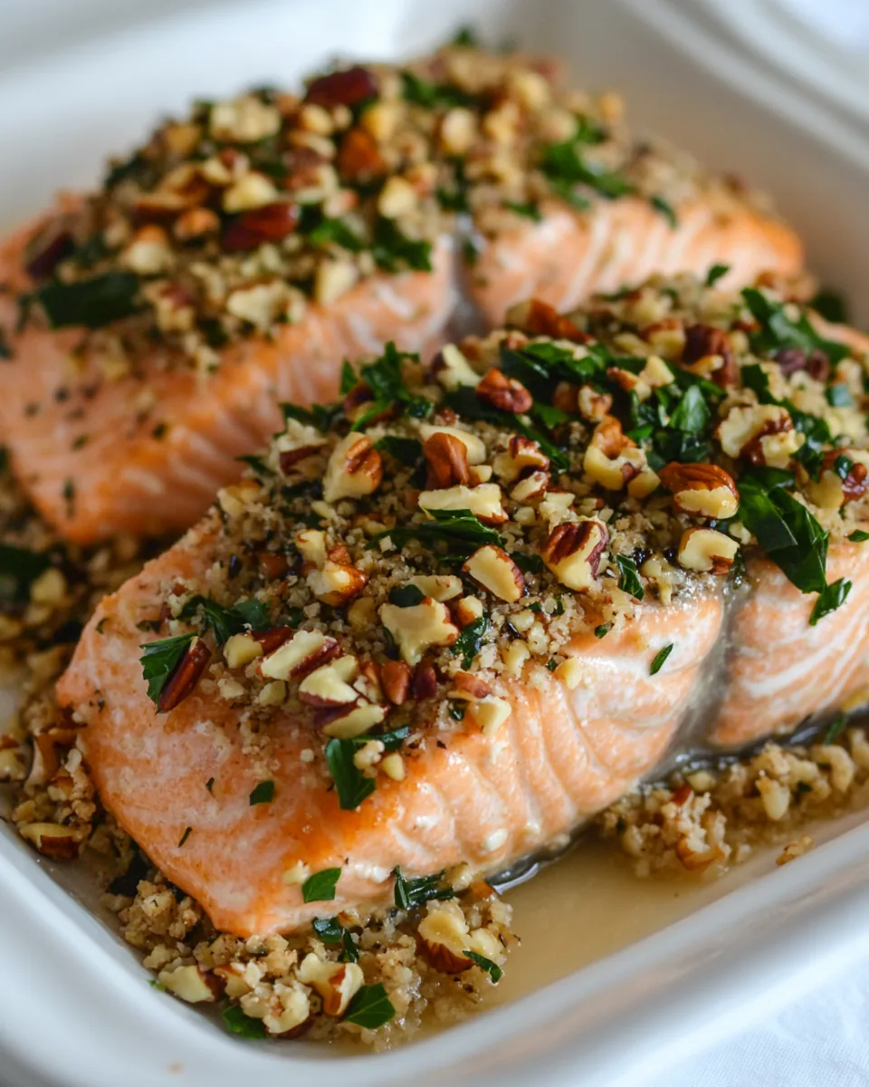 Baked Salmon with Honey Mustard and Pecan Panko Crust