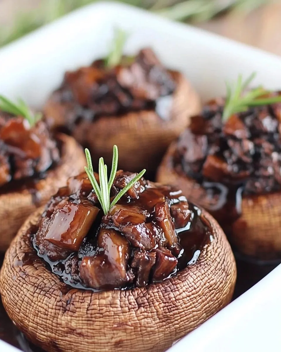 Balsamic Glazed Beef Stuffed Mushrooms