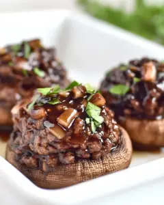 Balsamic Glazed Beef Stuffed Mushrooms