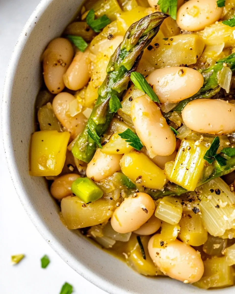 Braised Asparagus and Leeks with Butter Beans