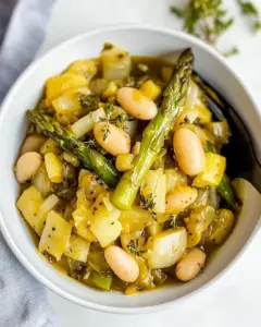 Braised Asparagus and Leeks with Butter Beans
