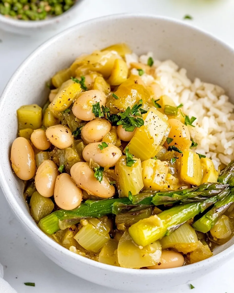 Braised Asparagus and Leeks with Butter Beans