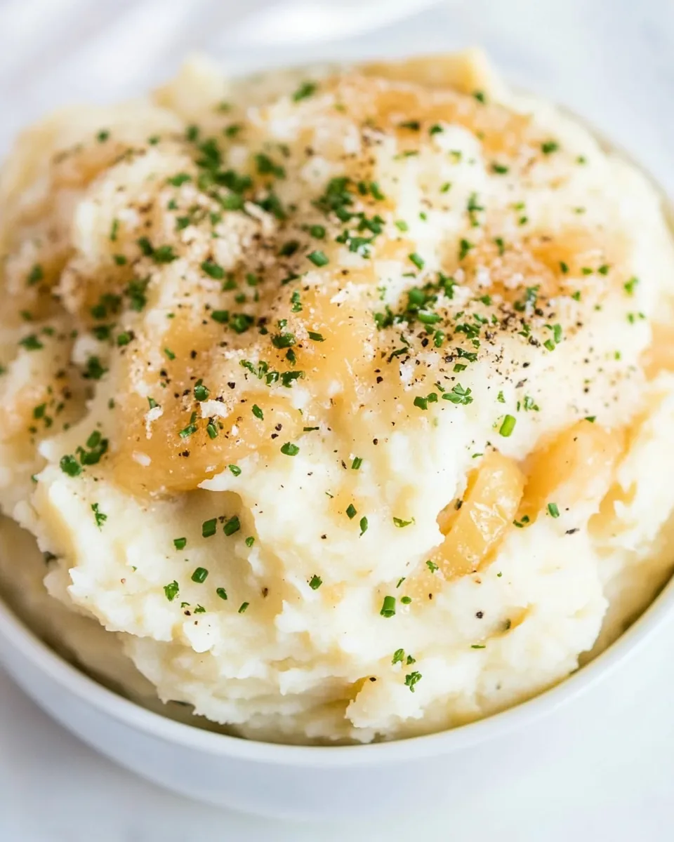 Caramelized Onion Roasted Garlic Buttermilk Mashed Potatoes
