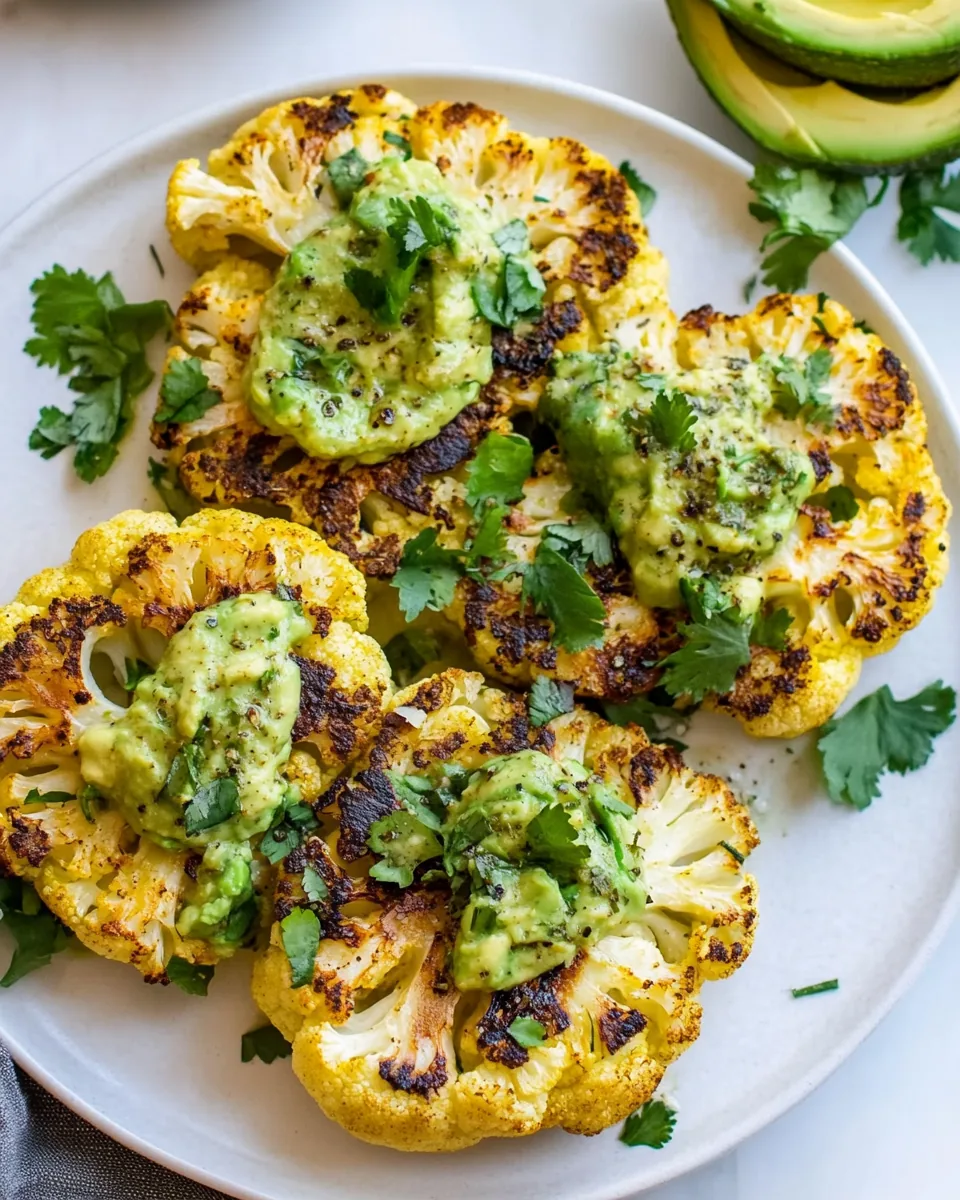 Cauliflower Steak with Herby Avocado Sauce