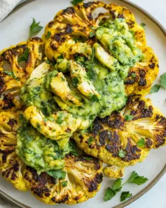 Cauliflower Steak with Herby Avocado Sauce