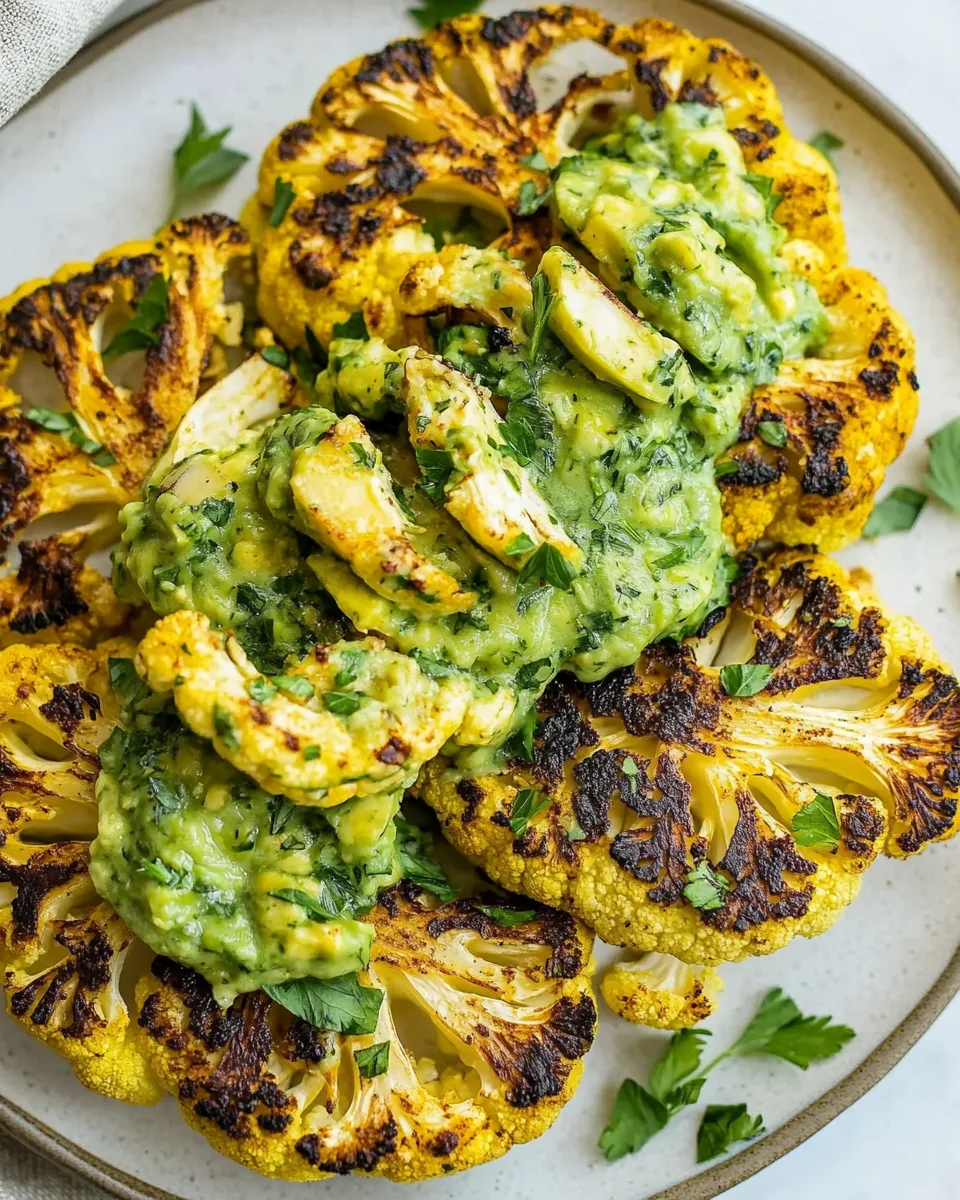 Cauliflower Steak with Herby Avocado Sauce