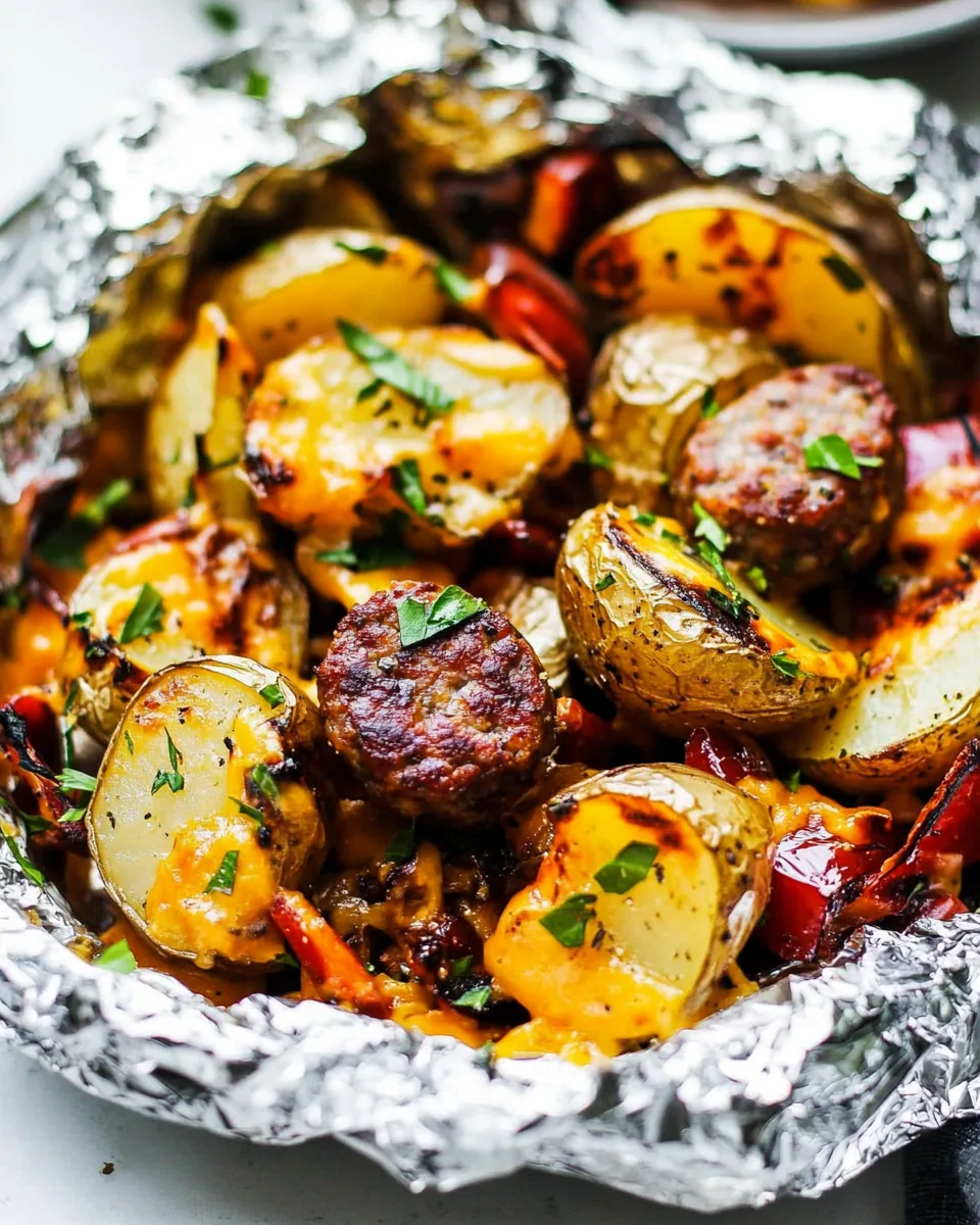 Cheesy Sausage Potato Foil Packets