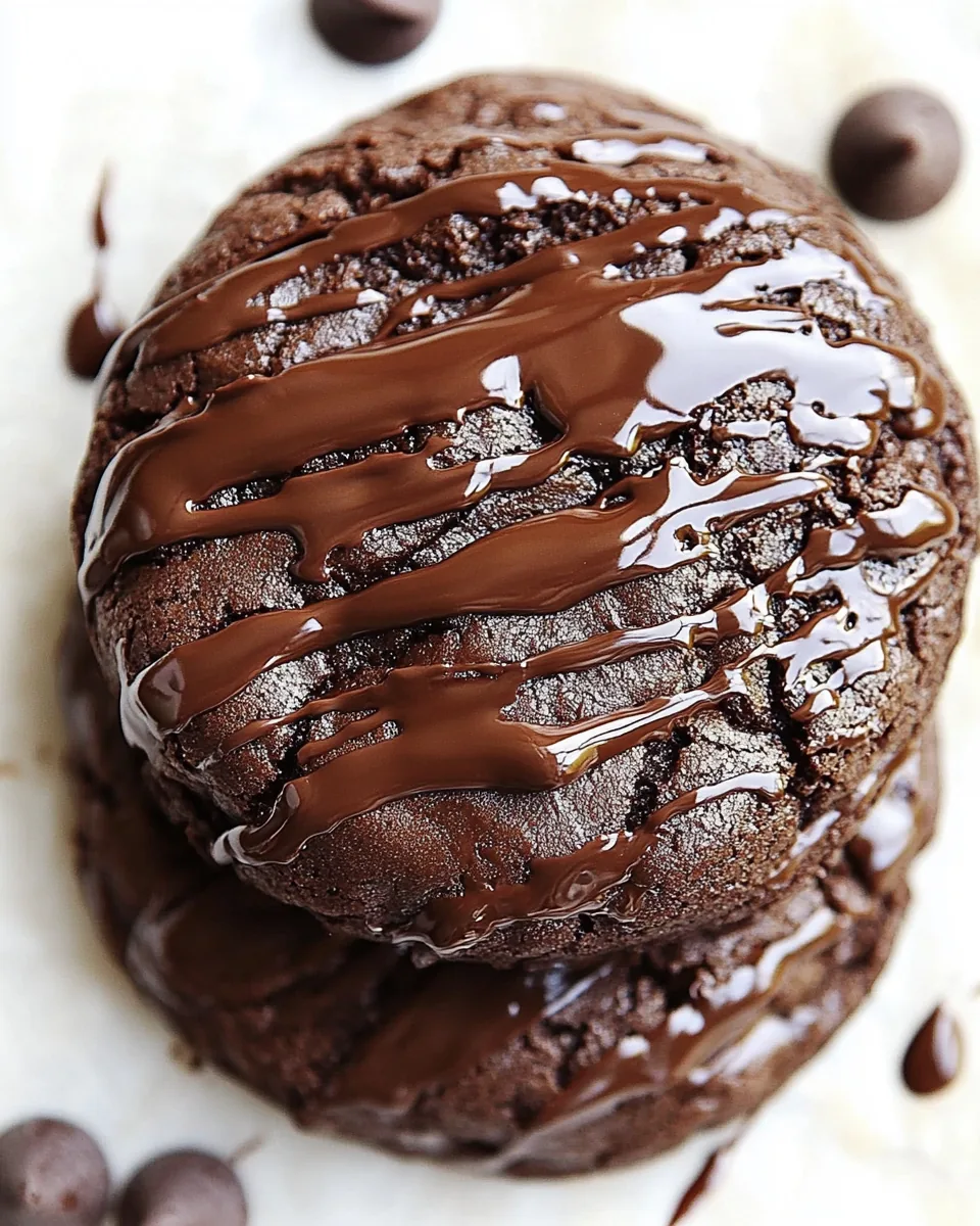 Chocolate Glazed Double Chocolate Chip Cookies