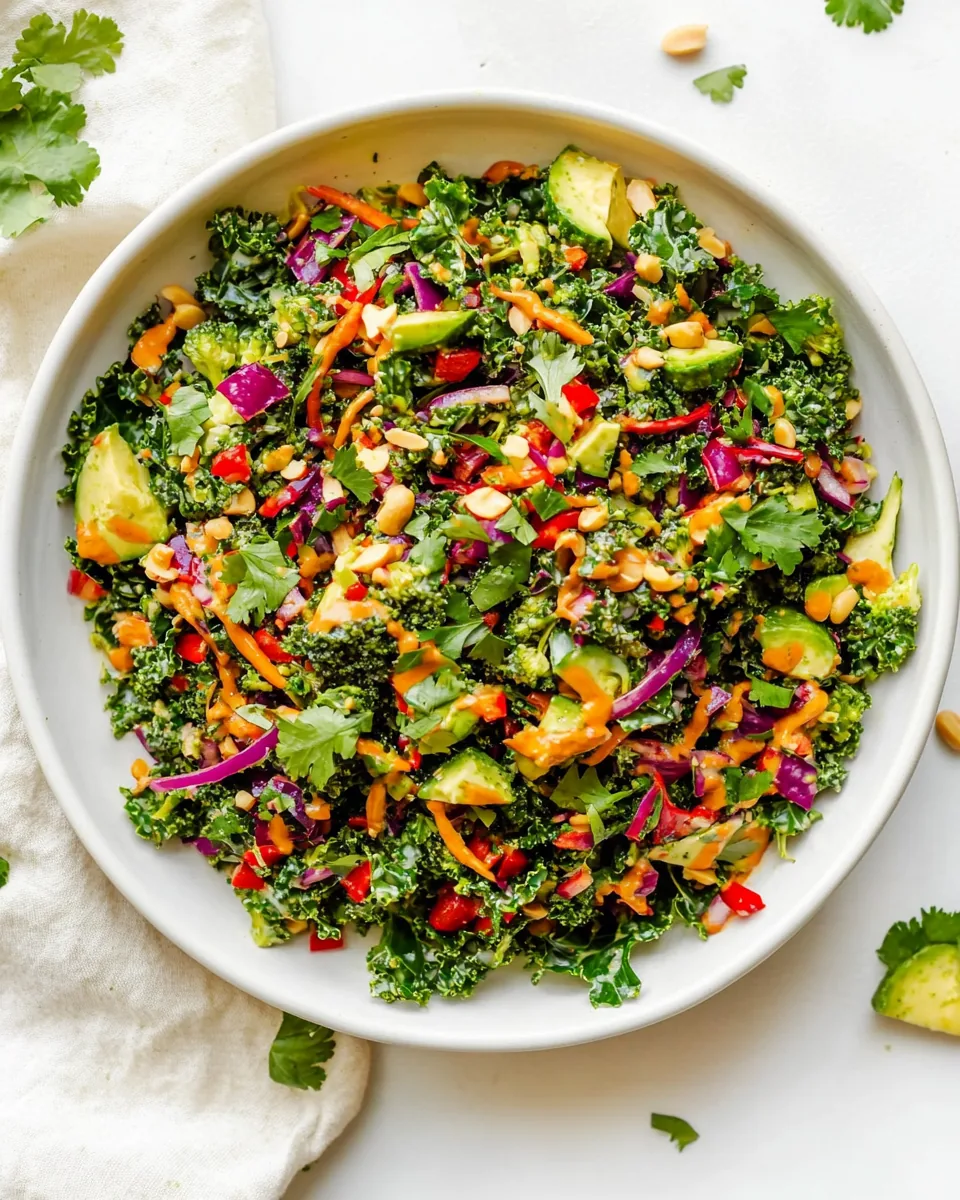 Chopped Kale Broccoli Salad with Peanut Dressing