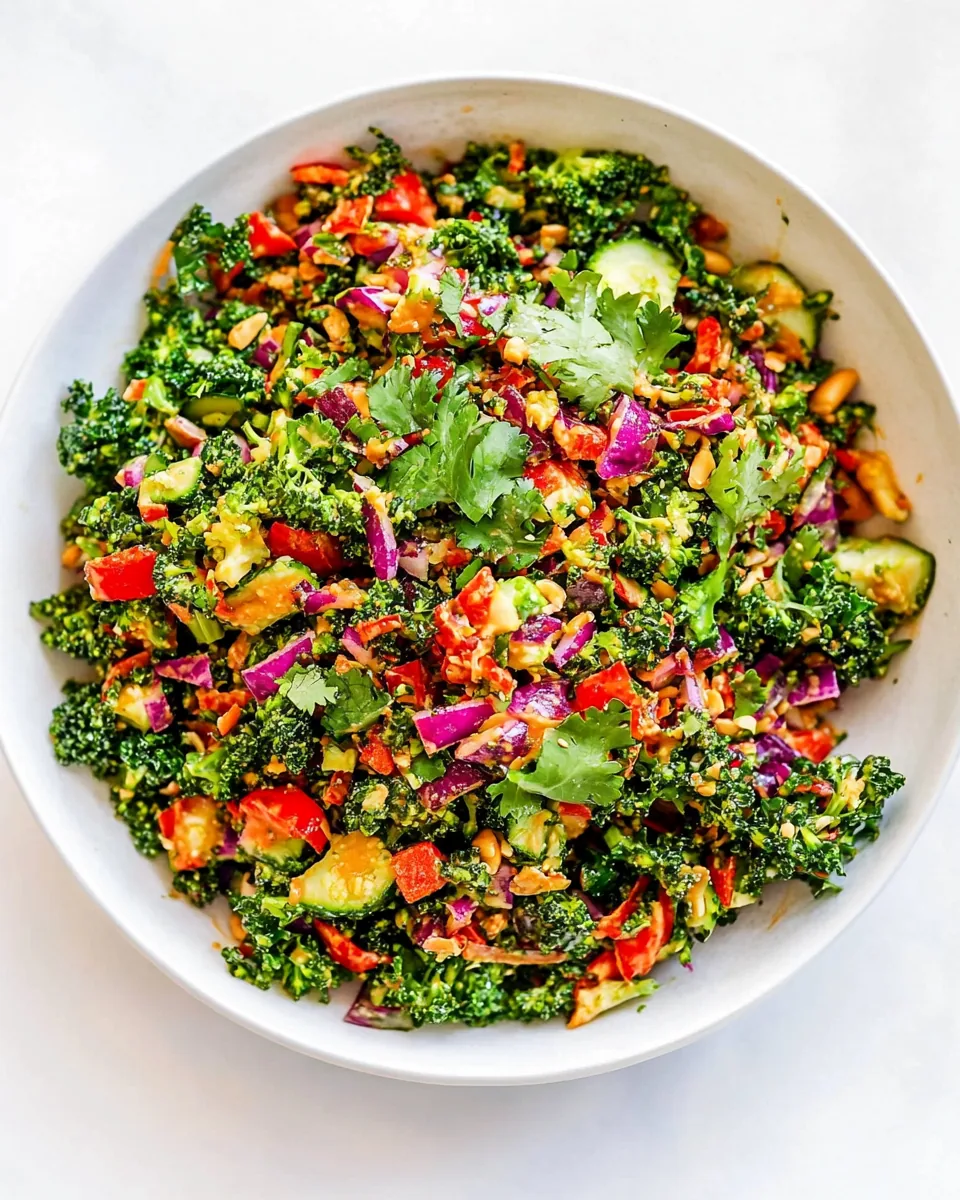 Chopped Kale Broccoli Salad with Peanut Dressing