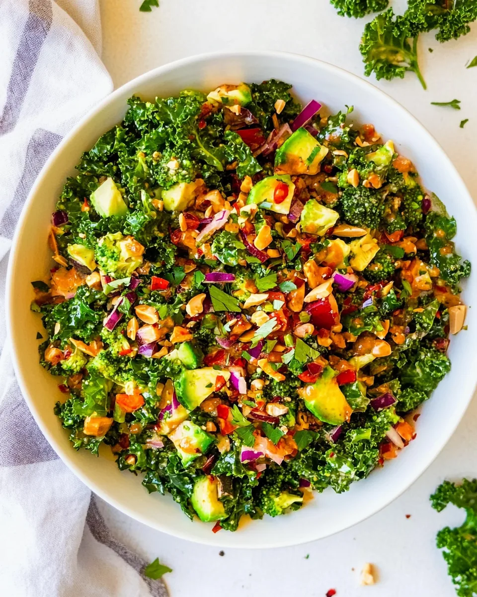 Chopped Kale Broccoli Salad with Peanut Dressing