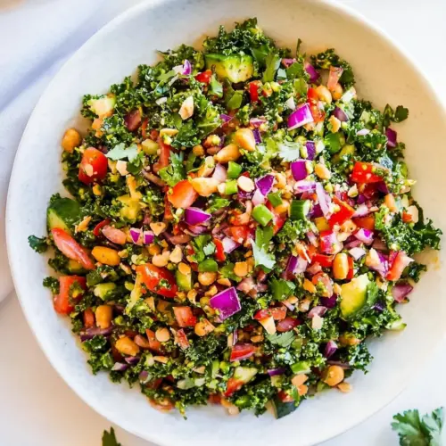 Chopped Kale Broccoli Salad with Peanut Dressing