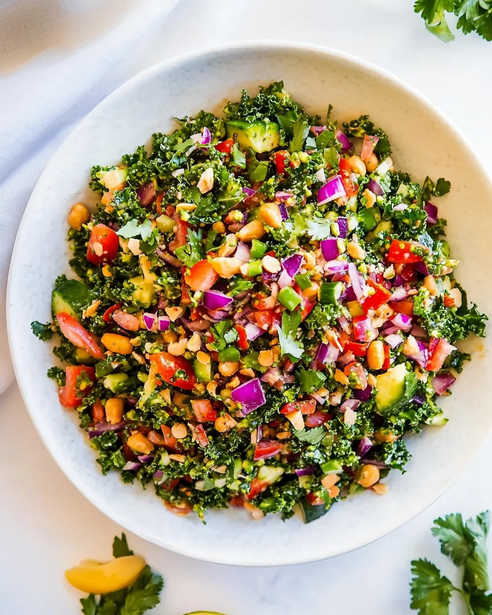 Chopped Kale Broccoli Salad with Peanut Dressing