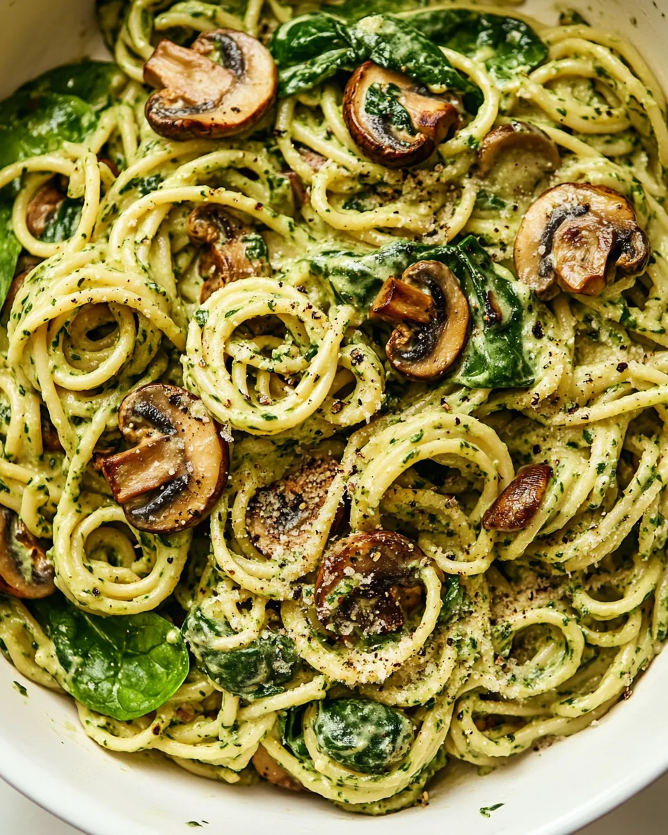 Creamy Vegan Spinach and Mushroom Pasta