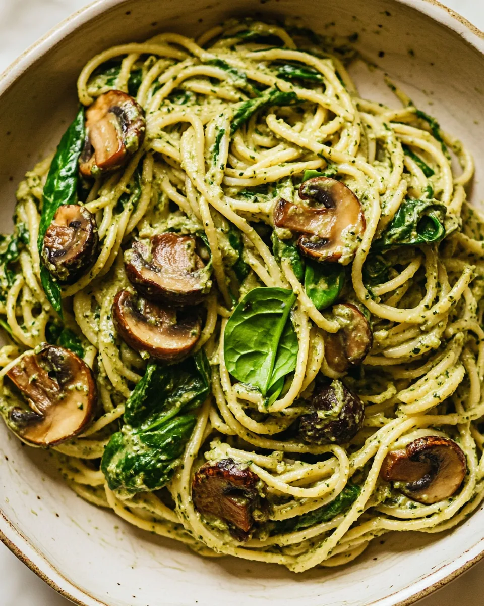 Creamy Vegan Spinach and Mushroom Pasta