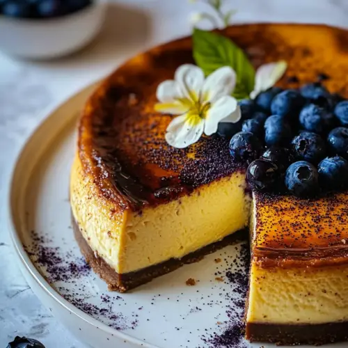 Custardy Burnt Basque Blueberry Cheesecake
