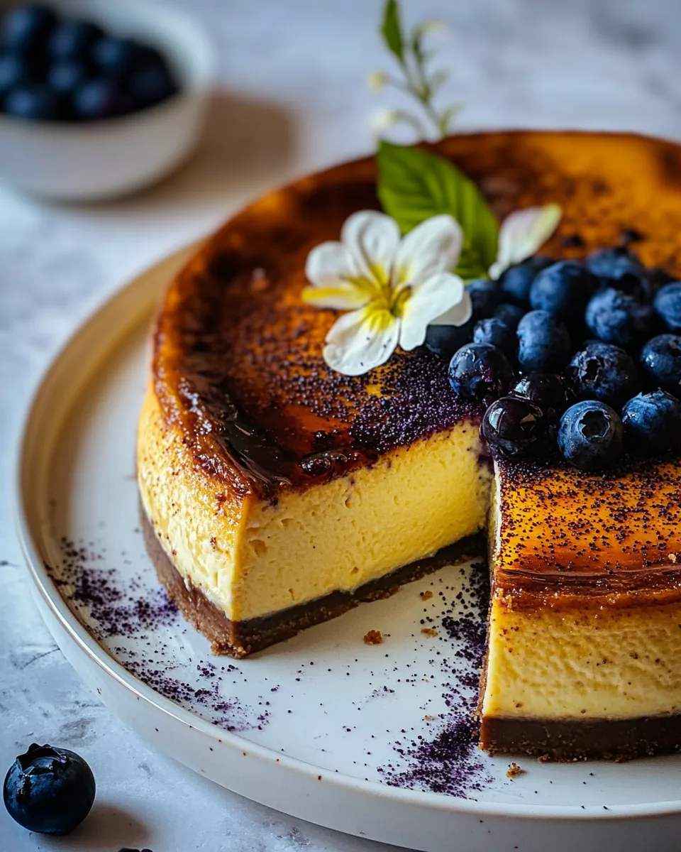 Custardy Burnt Basque Blueberry Cheesecake