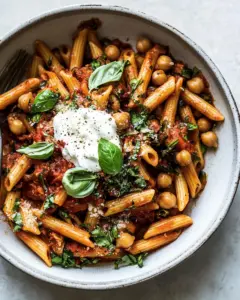 Easiest Tomato Basil Penne with Spicy Italian Chickpeas