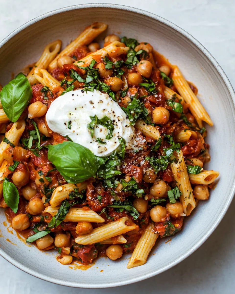 Easiest Tomato Basil Penne with Spicy Italian Chickpeas