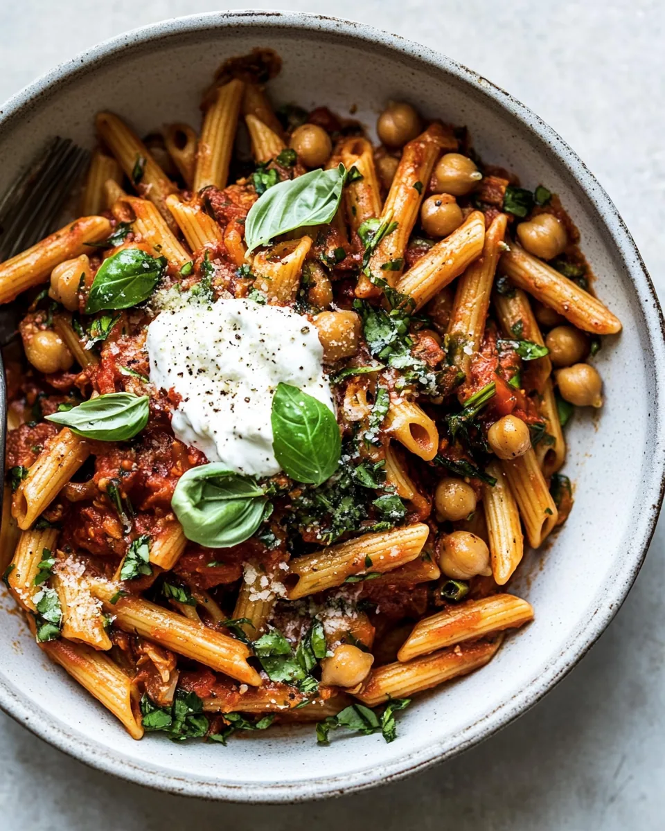 Easiest Tomato Basil Penne with Spicy Italian Chickpeas