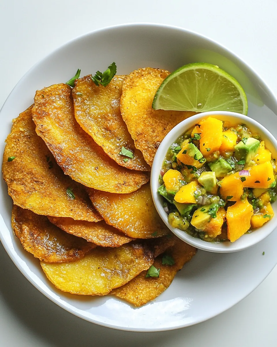 Fried Green Plantains and Mango Avocado Salsa