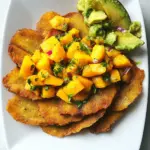 Fried Green Plantains and Mango Avocado Salsa
