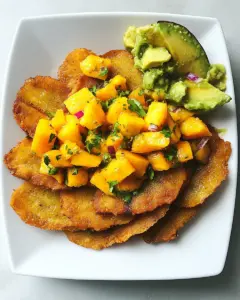 Fried Green Plantains and Mango Avocado Salsa