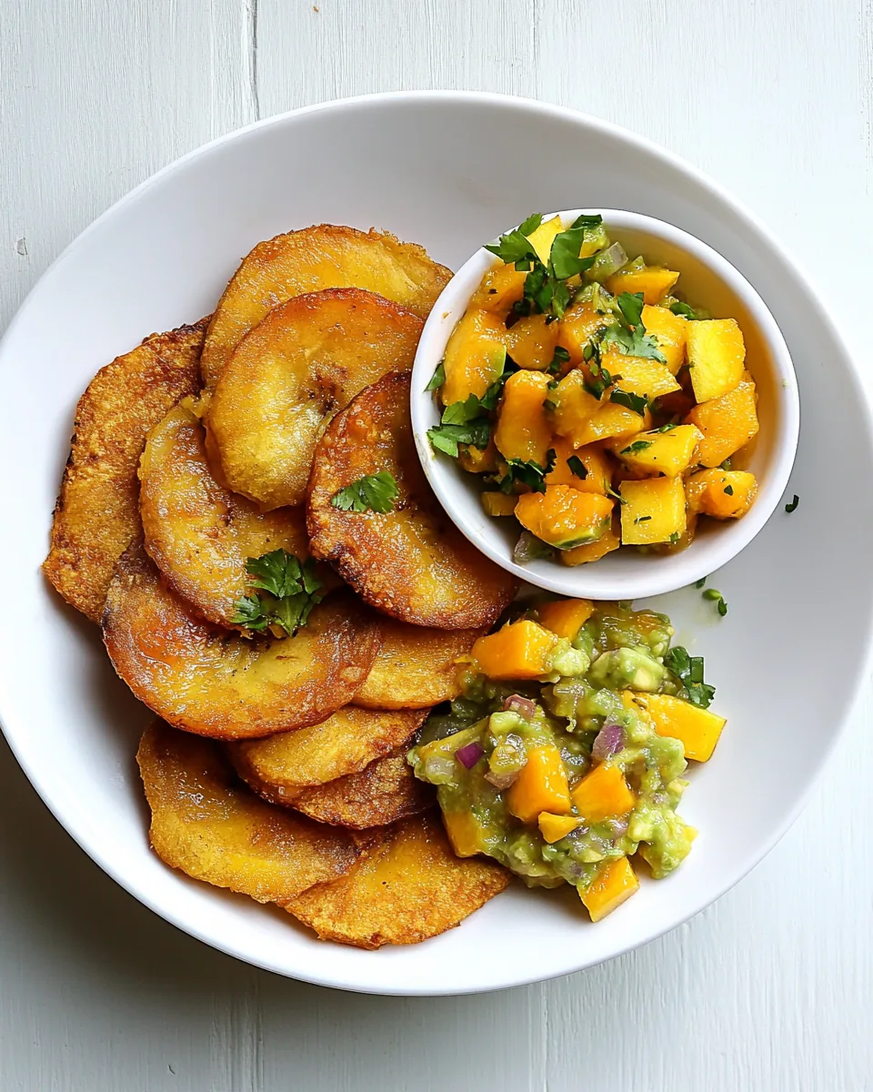 Fried Green Plantains and Mango Avocado Salsa
