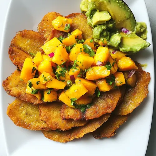 Fried Green Plantains and Mango Avocado Salsa