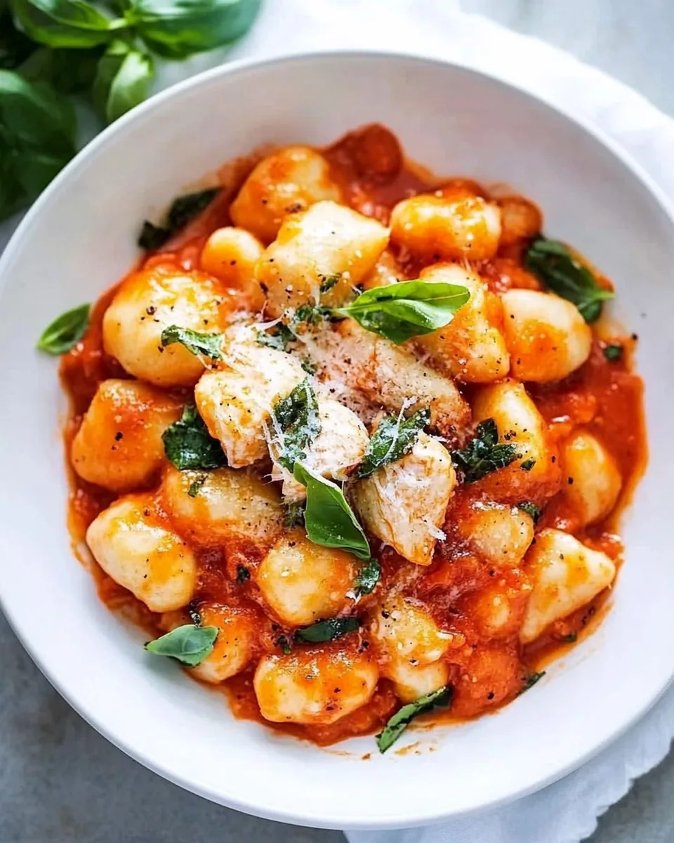 Gnocchi with Grilled Chicken in Roasted Red Pepper Sauce