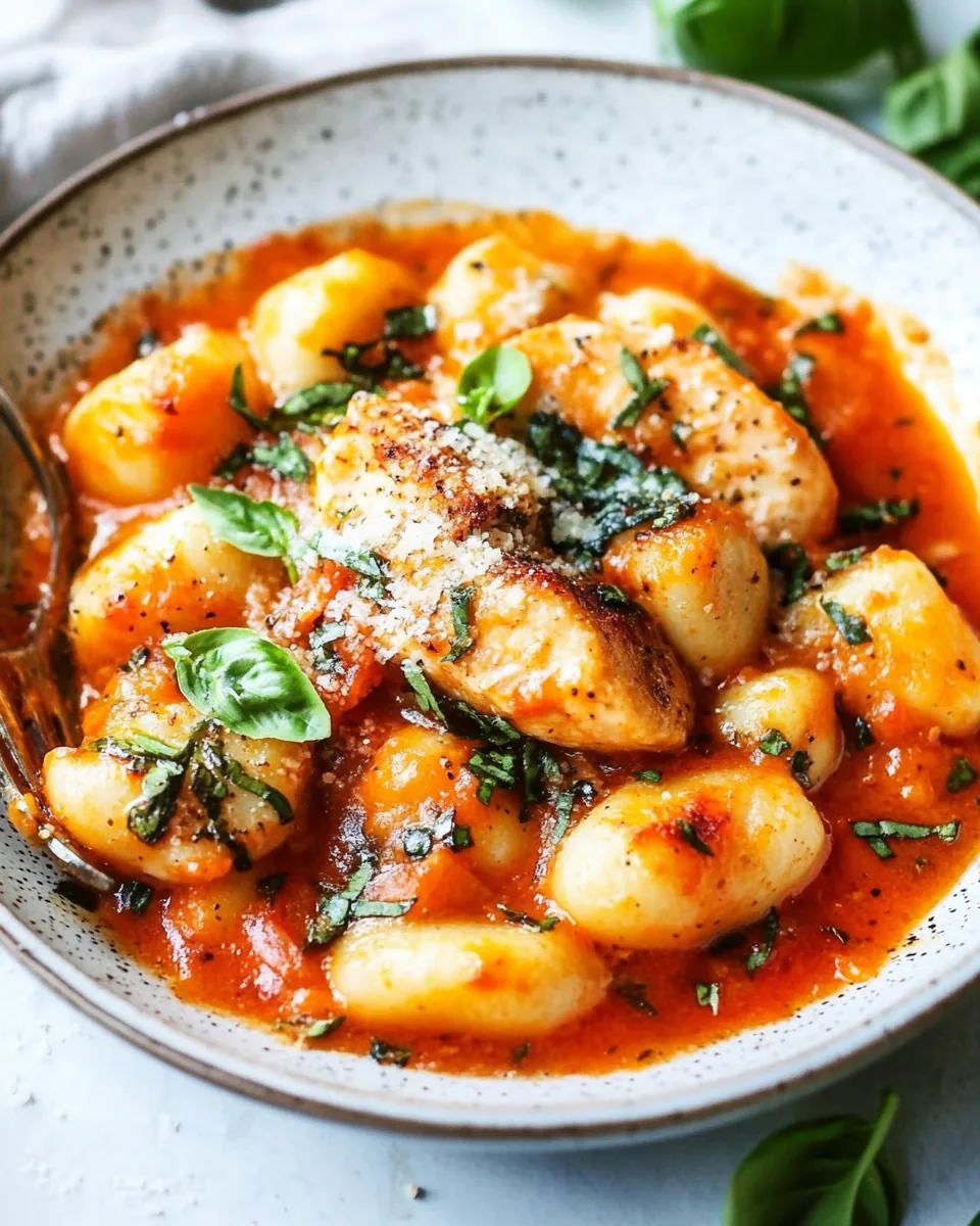Gnocchi with Grilled Chicken in Roasted Red Pepper Sauce