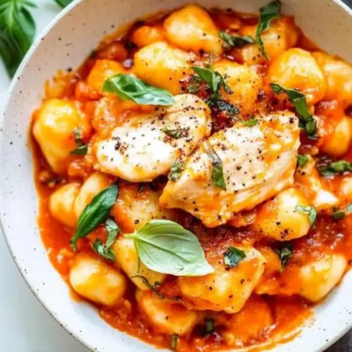 Gnocchi with Grilled Chicken in Roasted Red Pepper Sauce