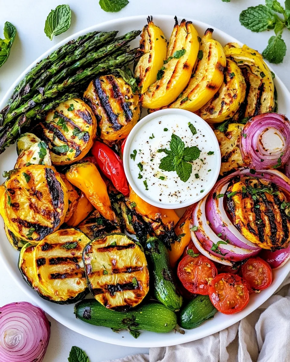 Grilled Vegetable Platter with Yogurt Mint Sauce