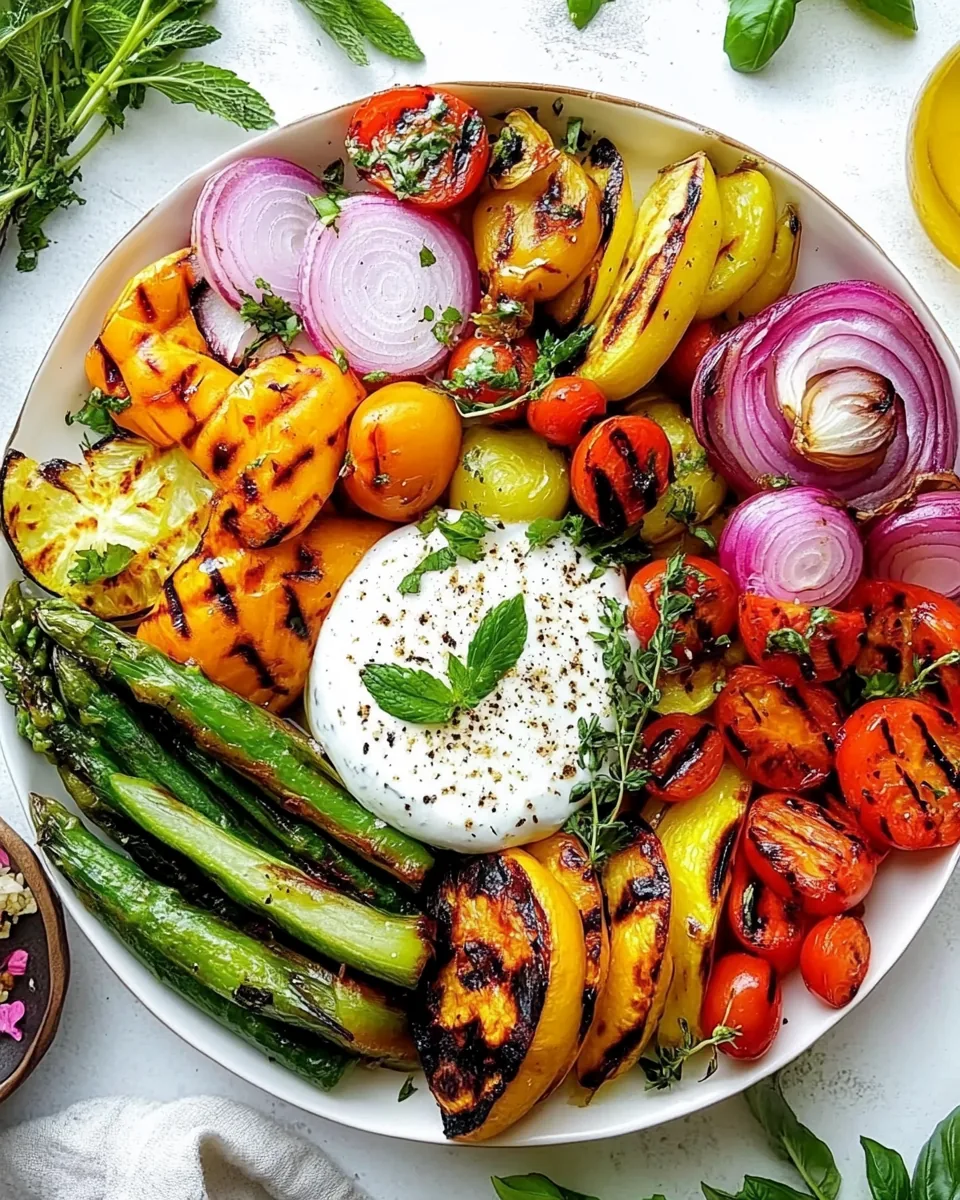 Grilled Vegetable Platter with Yogurt Mint Sauce