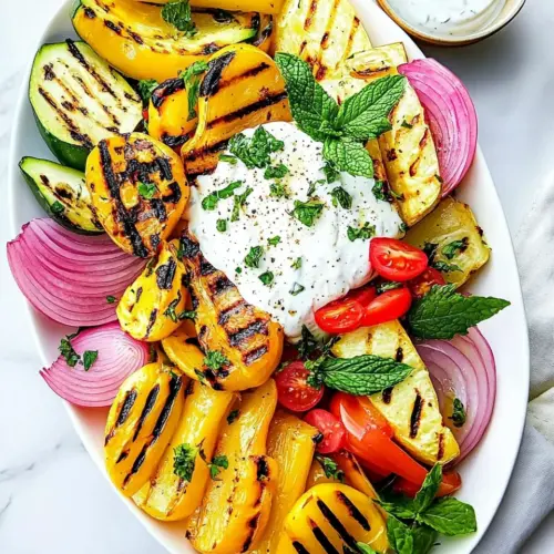 Grilled Vegetable Platter with Yogurt Mint Sauce