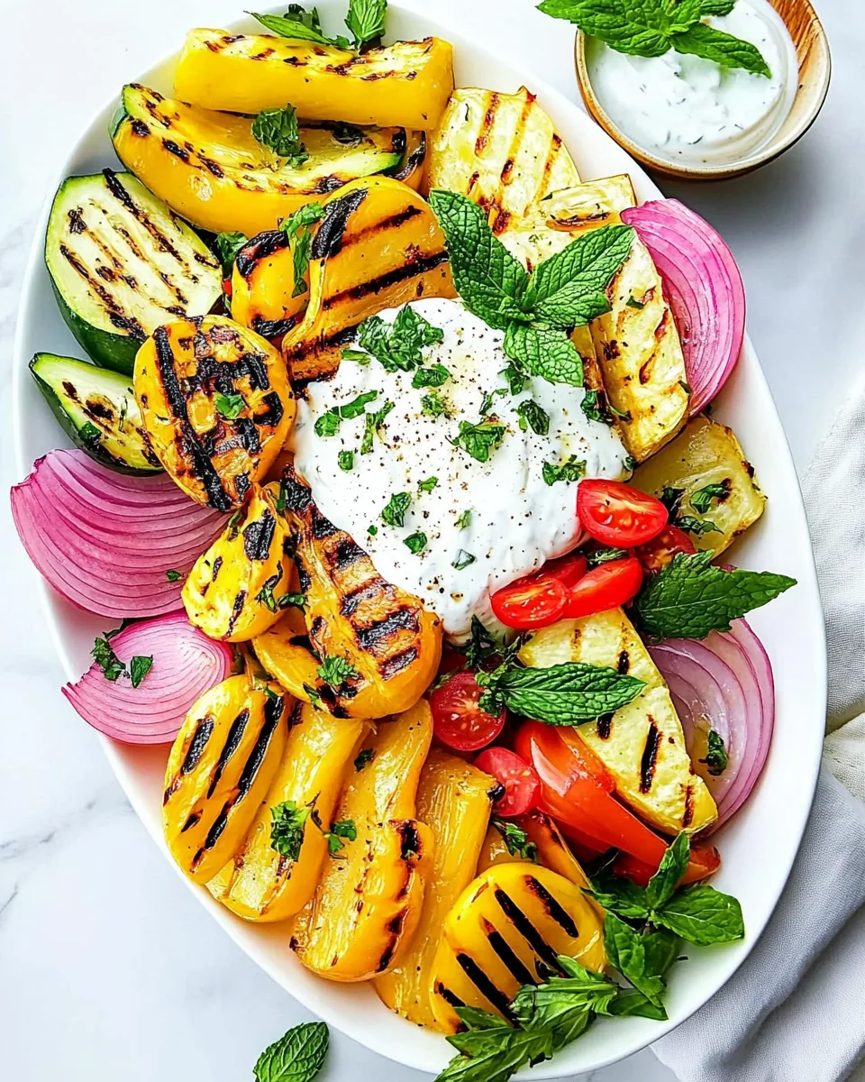 Grilled Vegetable Platter with Yogurt Mint Sauce