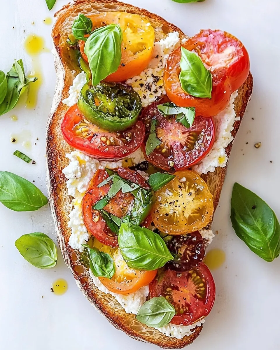 Heirloom Tomato Garlic Toast with Basil Whipped Feta