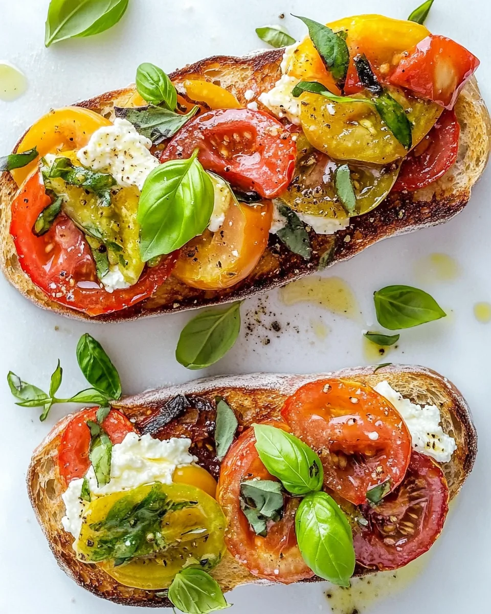 Heirloom Tomato Garlic Toast with Basil Whipped Feta