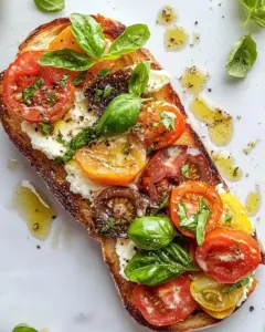 Heirloom Tomato Garlic Toast with Basil Whipped Feta
