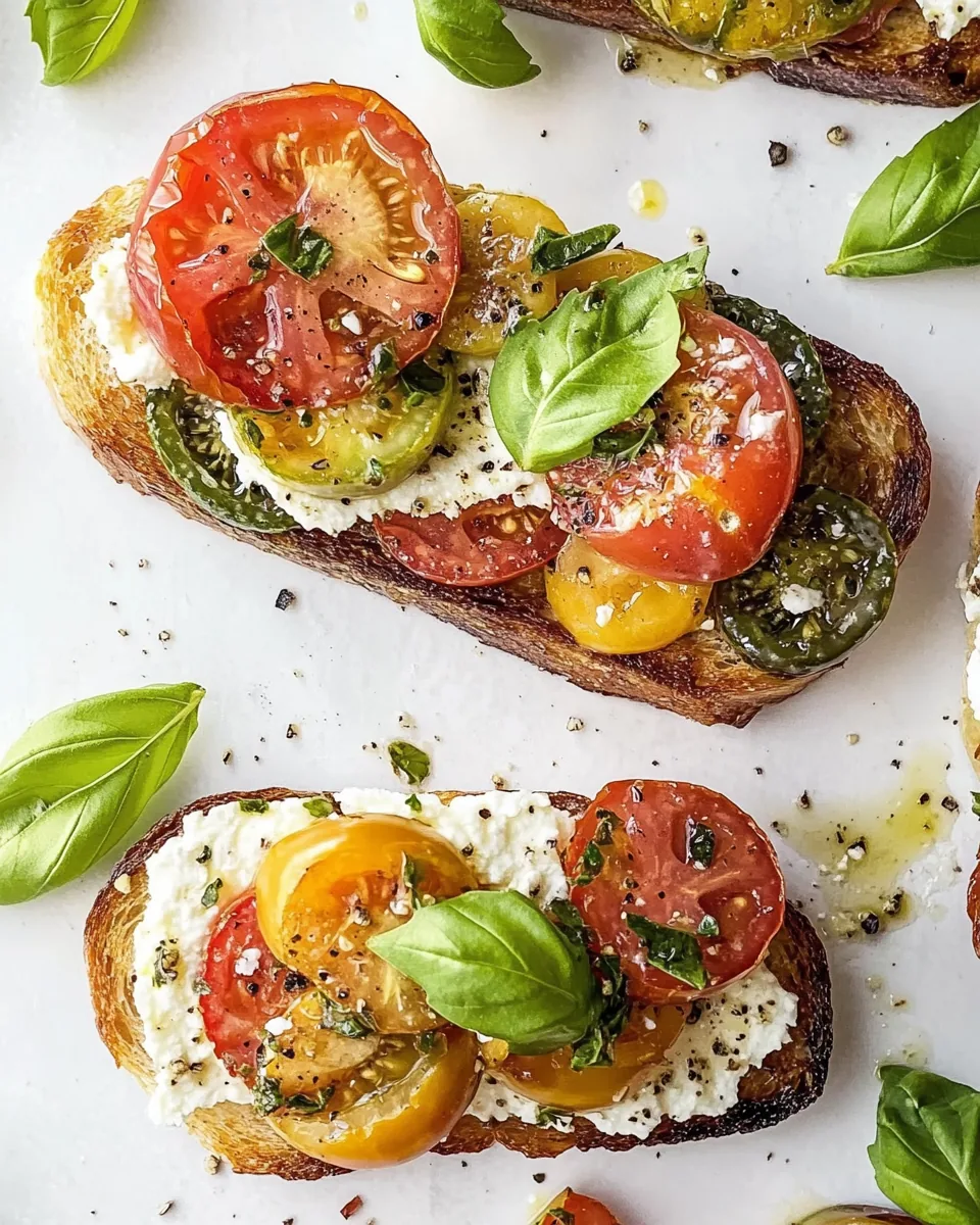 Heirloom Tomato Garlic Toast with Basil Whipped Feta