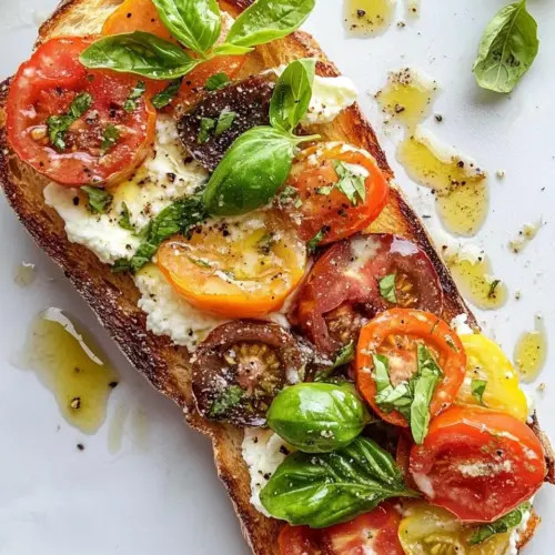 Heirloom Tomato Garlic Toast with Basil Whipped Feta