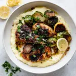 Honey Balsamic Lemon Brussels Sprout Chicken Goat Cheese Polenta