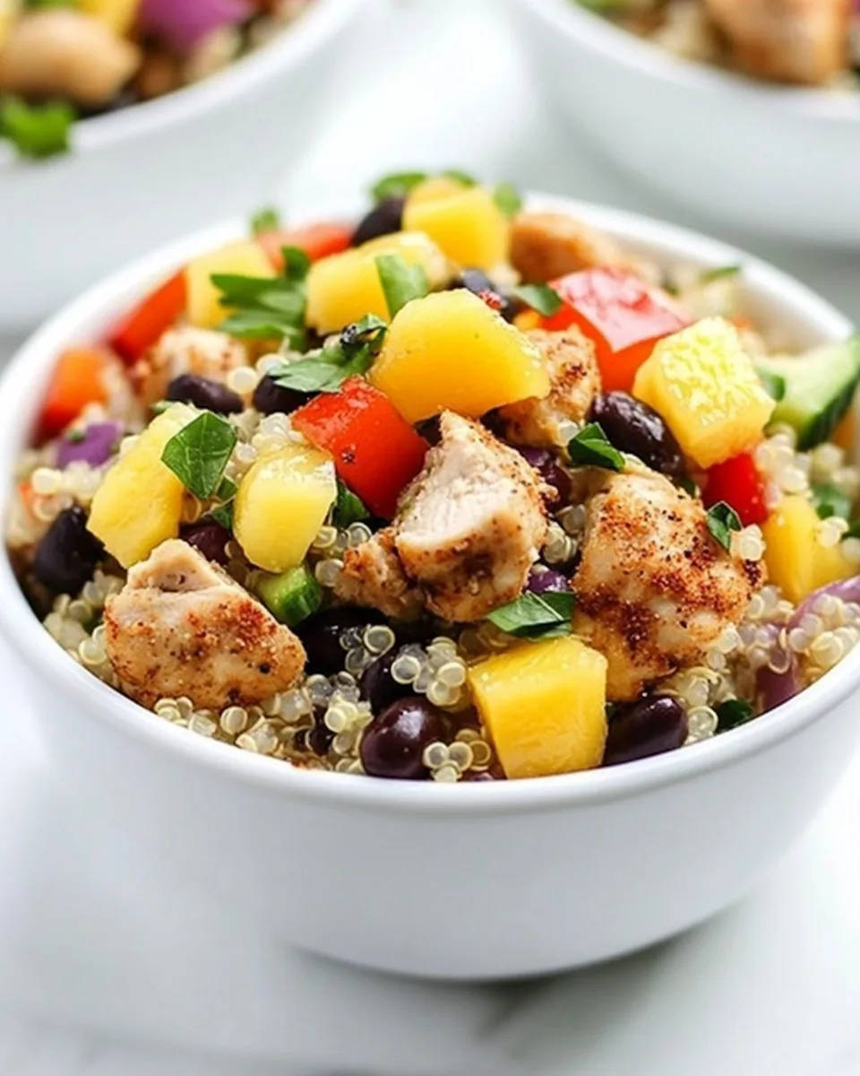 Mango Black Bean Chicken Quinoa Bowls