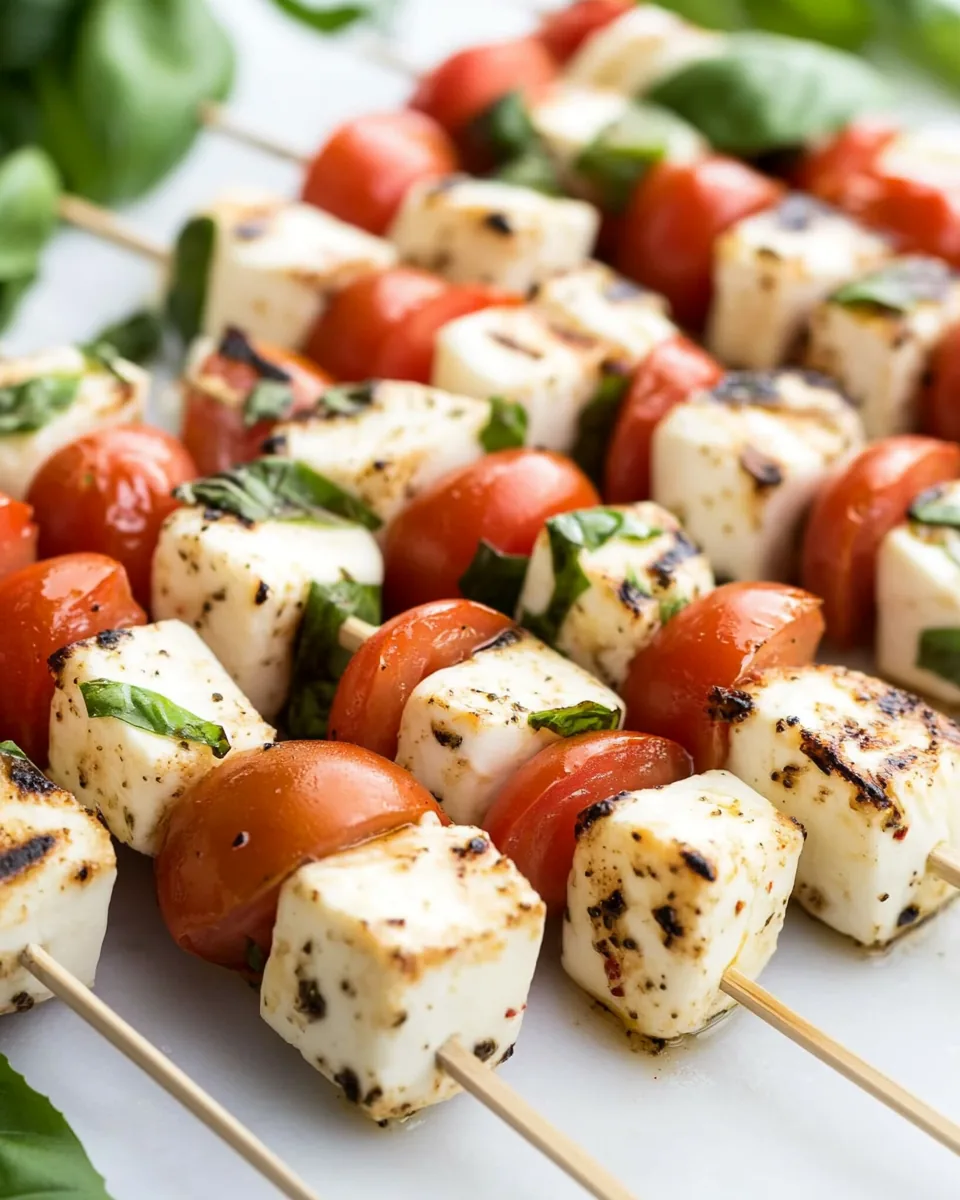 Marinated Mozzarella Tomato Basil Skewers