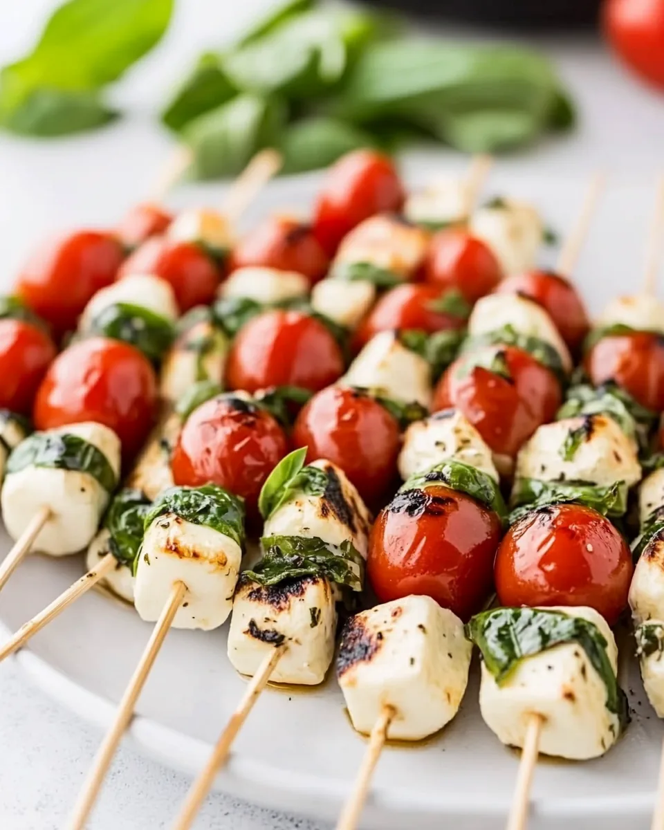 Marinated Mozzarella Tomato Basil Skewers