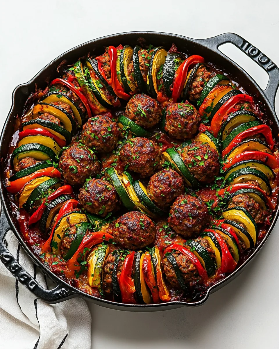 Moroccan Spiral Meatball Zucchini Bake