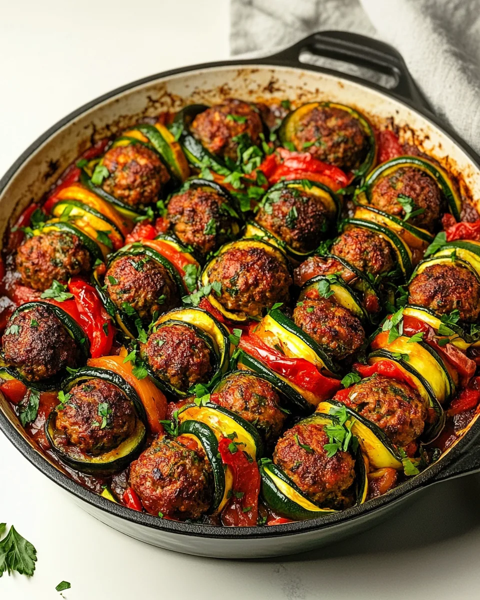 Moroccan Spiral Meatball Zucchini Bake